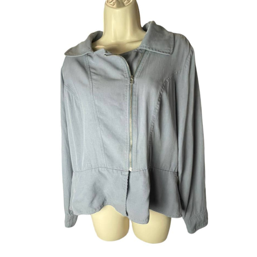 Pendleton Jacket Women's Ash Blue Zip Up 100% Silk Jacket Size L #653